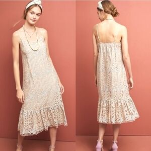 Anthropologie ERI+ALI Twilight Lace Midi Dress In Cream/baby Blue. Size Small